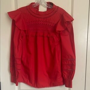J. Crew Red Ruffled Blouse barely worn